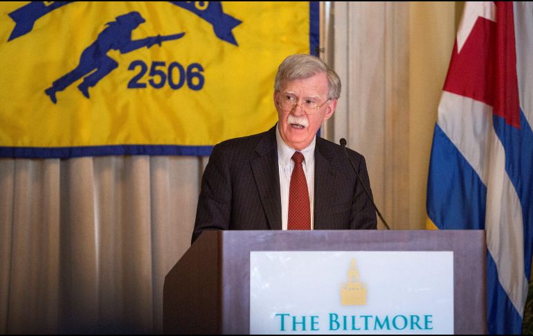 John R. Bolton, asesor presidencial del presidente de los Estados Unidos, Donald Trump, habla durante una rueda de prensa en Miami. EFE/C. Herrera