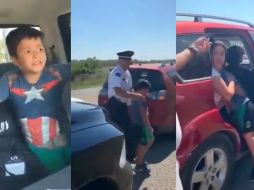 Olvidan a niño en carretera; policía alcanza el carro de la familia para devolverlo