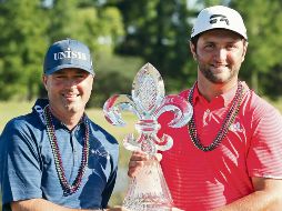 Triunfadores. Ryan Palmer (izq) y Jon Rahm se llevaron este certamen por diferencia de tres golpes. ESPECIAL / Sofía Castiello