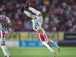 Así festejó Cristian Calderón el gol de la victoria de los necaxistas. MEXSPORT