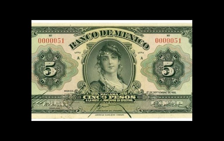El primer billete de 5 pesos emitido por el recién creado Banco de México en 1925 tenía a una misteriosa mujer en su anverso. BANCO DE MÉXICO