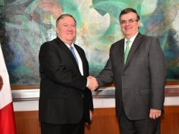 El secretario de Estado de Estados Unidos, Mike Pompeo y el canciller mexicano, Marcelo Ebrard se reunieron la mañana de este domingo. EFE / SRE