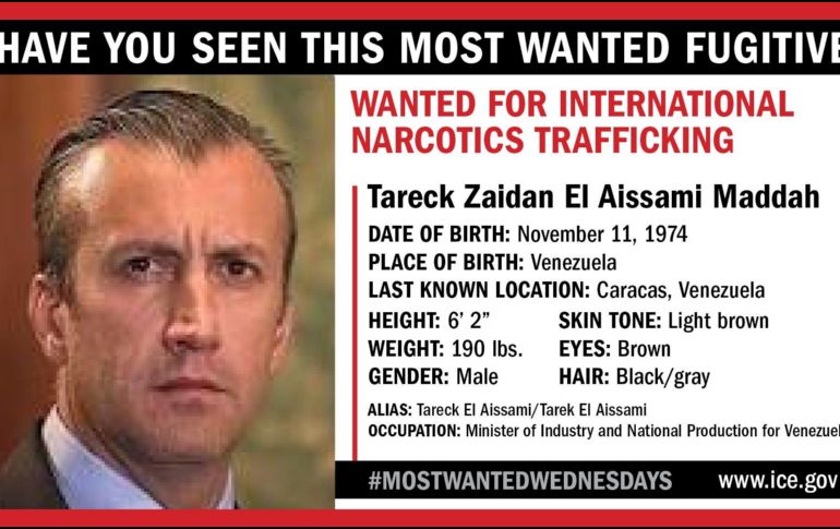 Señalan que El Aissami facilitó envíos de narcóticos desde Venezuela a Estados Unodos y México. TWITTER/@ICEgov