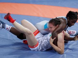 Ambar Garnica durante su pelea ante la estadounidense Tamyra Mensah, quien a la postre fue la ganadora del oro. AP/J. Karita