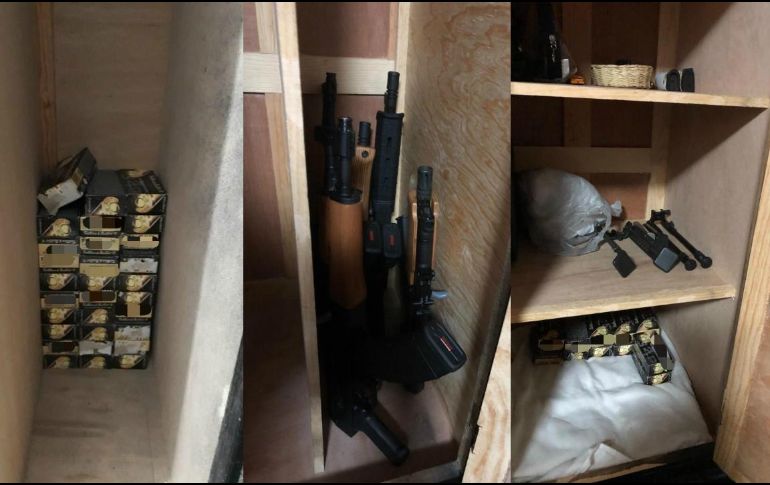 Durante los cateos se aseguraron cinco mil cartuchos para arma de fuego, cinco armas largas, cargadores, tres teléfonos celulares, una camioneta y 250 mil pesos en efectivo. ESPECIAL