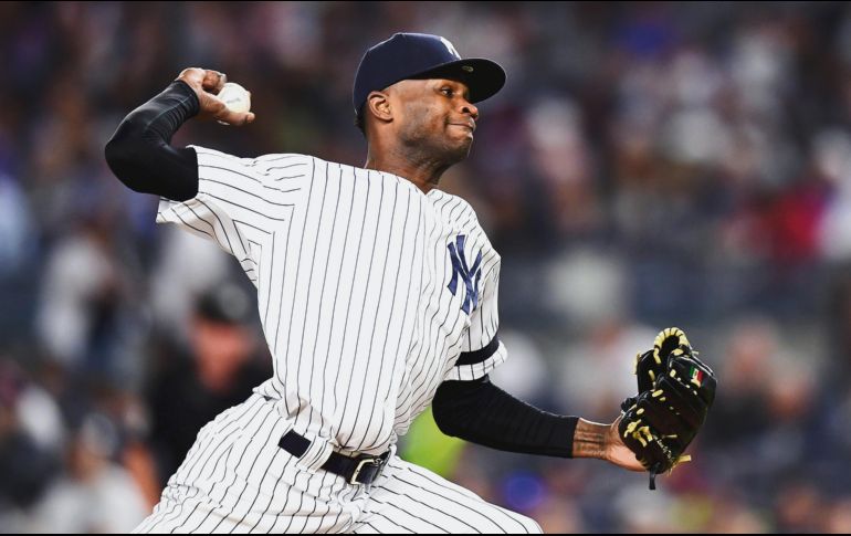 Domingo Germán se encuentra en licencia administrativa desde el jueves pasado y ésta se extenderá hasta que concluya la Serie Mundial de este año. AFP / E. Chinn