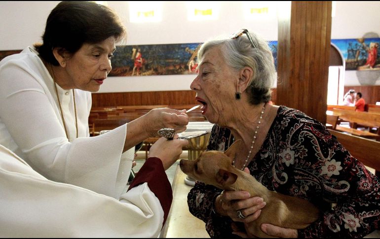 Cargando sus perros, pericos y hasta tortugas en cubetas de agua, los feligreses se congregaron en la parroquia San Francisco de Asís. AFP/U. Ruiz