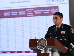 Luis Crescencio Sandoval durante una conferencia de prensa en Palacio Nacional. NTX/G. Granados