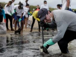 Cientos de personas se han sumado voluntariamente a la reide petróleo en las playas del noreste de Brasil. EPA