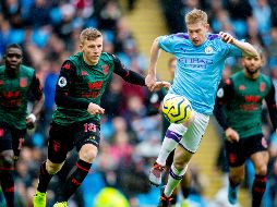 Con esta victoria, el City arrebata la segunda plaza de la Premier al Leicester, que la había ocupado este viernes con su estrepitosa goleada al Southampton (0-9). EFE / P. Powell