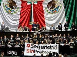 La bancada del PAN en la Cámara de Diputados se manifestó durante la comparecencia de Alfonso Durazo, secretario de Seguridad y Protección Ciudadana. NOTIMEX/J. Lira