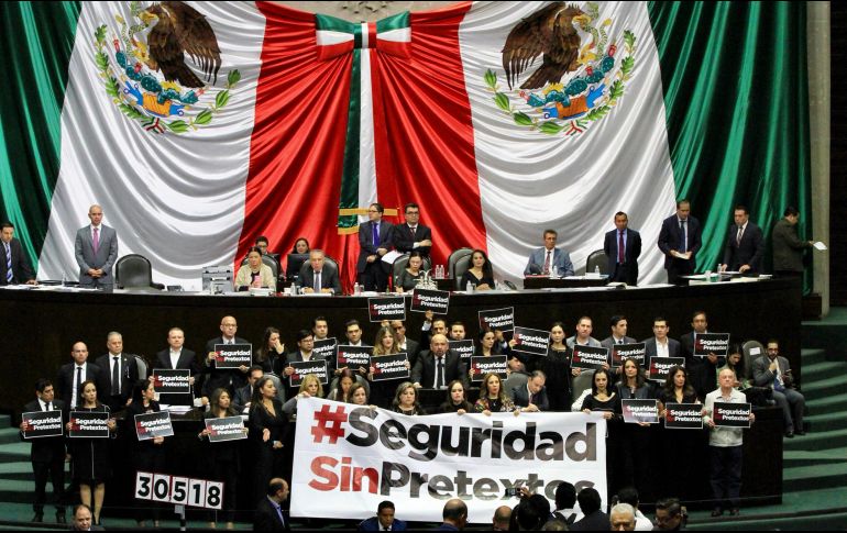La bancada del PAN en la Cámara de Diputados se manifestó durante la comparecencia de Alfonso Durazo, secretario de Seguridad y Protección Ciudadana. NOTIMEX/J. Lira