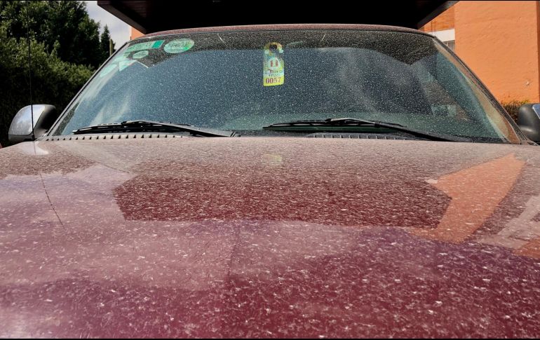 Ceniza se aprecia este domingo en un vehículo en Ciudad de México. NTX/F. Estrada