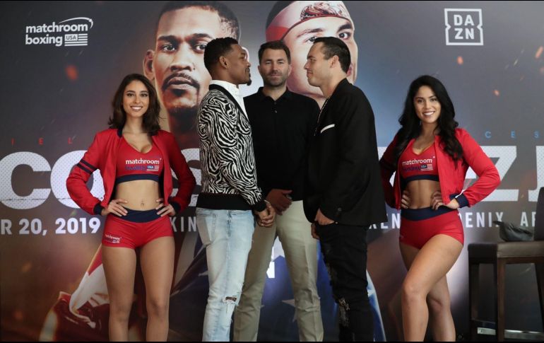 Ambos pugilistas estuvieron este viernes en la presentación de la pelea y tuvieron su primer cara a cara. TWITTER / @MatchroomBoxing