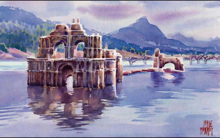 Lo que antes fue el bastión de la evangelización en la Nueva España quedó bajo el cuerpo líquido de la presa de Malpaso cuando esta fue construida en 1966. ESPECIAL / J. Monroy