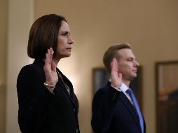 Fiona Hill y David Holmes, consejero político de la embajada de Estados Unidos en Ucrania, dan su testimonio hoy en Washington, DC, ante el Comité de Inteligencia de la Cámara de Representantes. AFP/D. Angerer