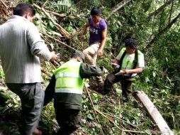Agentes de la Policía Rural y Fronteriza, con el apoyo de campesinos del lugar, buscan a los desaparecidos. TWITTER/@LaRazon_Bolivia