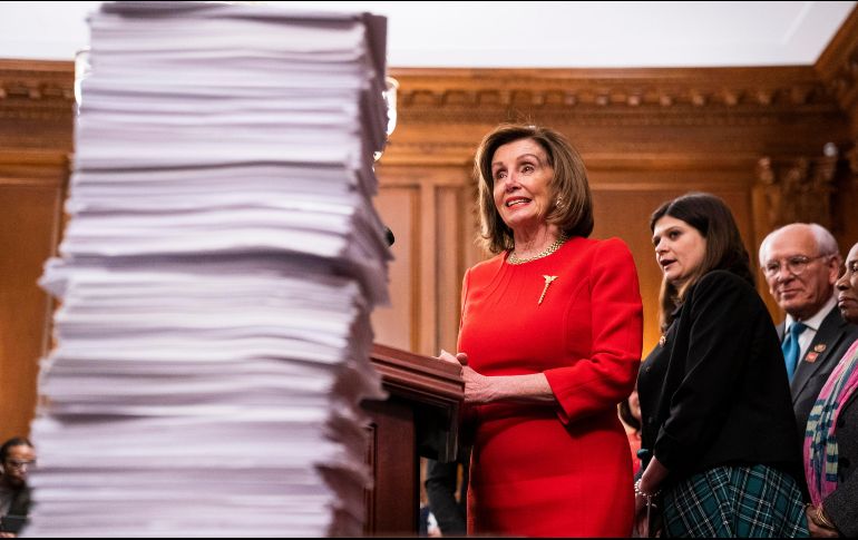 La líder demócrata, Nancy Pelosi, durante la discusión del T-MEC. EFE/J. Lo Scalzo