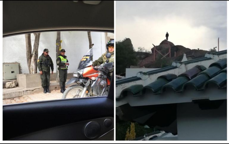 Combo de fotografías cedidas por la Cancillería mexicana que muestra la presencia de personal de inteligencia de Bolivia que mantiene vigilada, por todos sus puntos, su embajada. EFE/SRE
