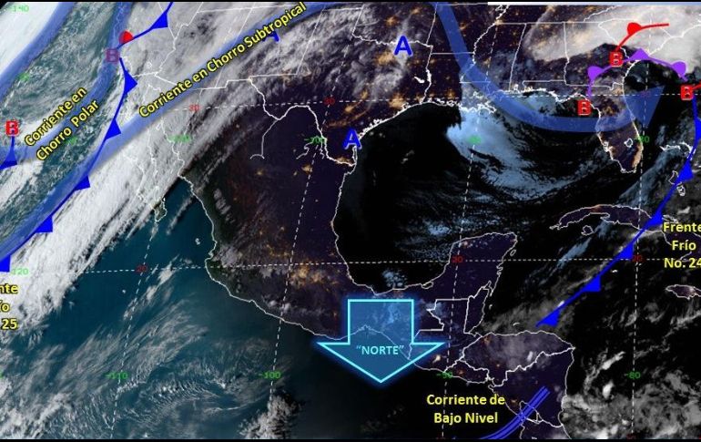 El frente frío 25 ingresará al noroeste del país en el transcurso de este martes. ESPECIAL/CONAGUA