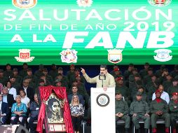 El presidente de Venezuela, Nicolás Maduro, habla durante una ceremonia con las Fuerzas Armadas este sábado en Fuerte Tiuna, en Caracas. ESPECIAL/Palacio de Miraflores