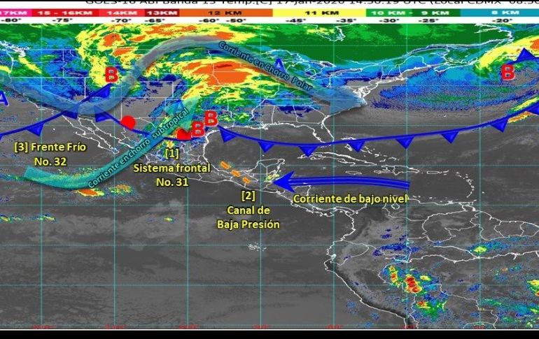 Imagen proporcionada por la Conagua que muestra los principales fenómenos hidrometeorológicos que prevalecen en México. ESPECIAL/CONAGUA