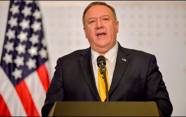 Mike Pompeo habla ante los medios durante una conferencia de prensa este lunes. AFP/R. Arboleda