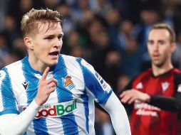 Diferencia. Martin Odegaard marcó el gol con el que los de San Sebastián tomaron ventaja en esta serie. EFE / J. Herrero
