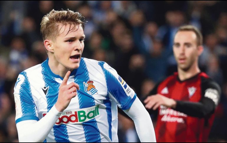 Diferencia. Martin Odegaard marcó el gol con el que los de San Sebastián tomaron ventaja en esta serie. EFE / J. Herrero