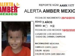 El menor fue reportado mediante la Alerta Amber el 18 de febrero. TWITTER/@fgecam