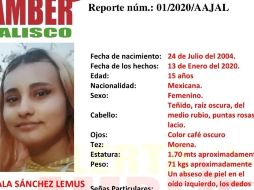 Gala Sánchez cuenta con una Alerta Amber desde el pasado 15 de enero.Twitter / @AAMBER_JAL