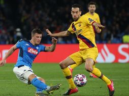 Por acumulación de tarjetas, Busquets no podrá jugar el partido de vuelta ante el Napoli. AFP / C. Hermann