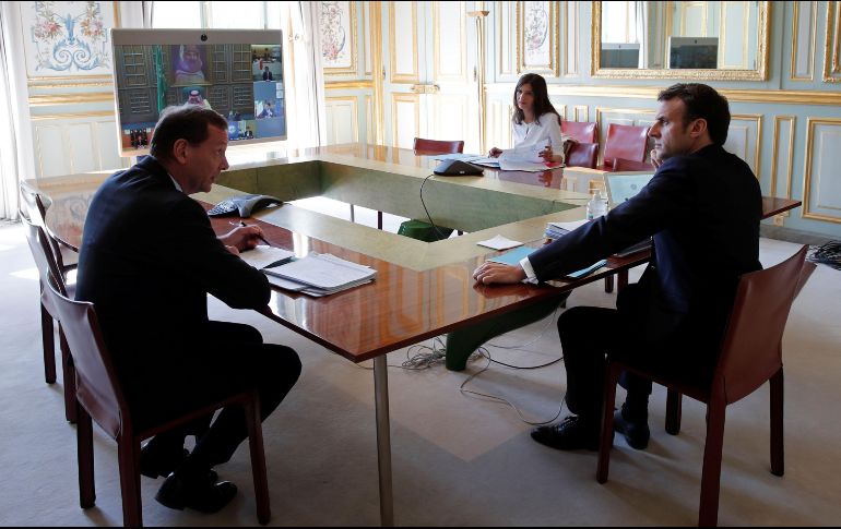 Emmanuel Macron. La organización del G-20 no ha dado detalles sobre la duración de la reunión, a cuyo término se publicará un comunicado con el resumen de lo conversado. AFP / B. Tessier
