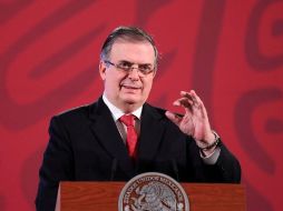 Marcelo Ebrard, titular de la SRE, durante una conferencia de prensa en Palacio Nacional. EFE/S. Gutiérrez