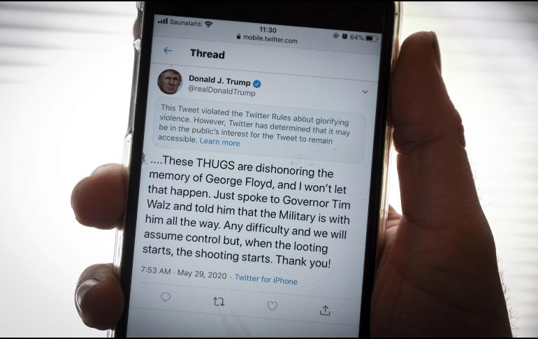 Donald Trump se pronunció sobre los saqueos que han acompañado las protestas contra la muerte de George Floyd. AFP/O. Morini