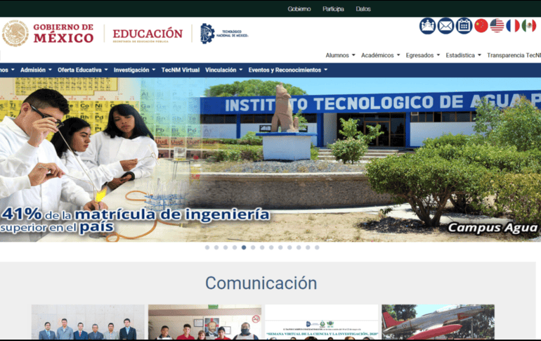 El Tecnológico Nacional de México aún se encuentra revisando su sitio por lo que podría presentar algunos inconvenientes al tiempo de carga. ESPECIAL / tecnm.mx