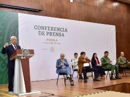 El Presidente ofrece una conferencia de prensa en las instalaciones de la Escuela Militar de Sargentos en Puebla. EFE/Presidencia