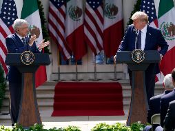 El Presidente de México, Andrés Manuel López Obrador, y su homólogo de Estados Unidos, Donald Trump, en la Casa Blanca. Durante sus discursos se elogiaron mutuamente. AP/E. Vucci