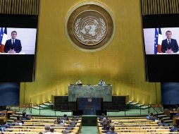 Emmanuel Macron pronuncia este martes un discurso virtual ante la Asamblea General de la ONU. EFE/M. Elias-UN Photo
