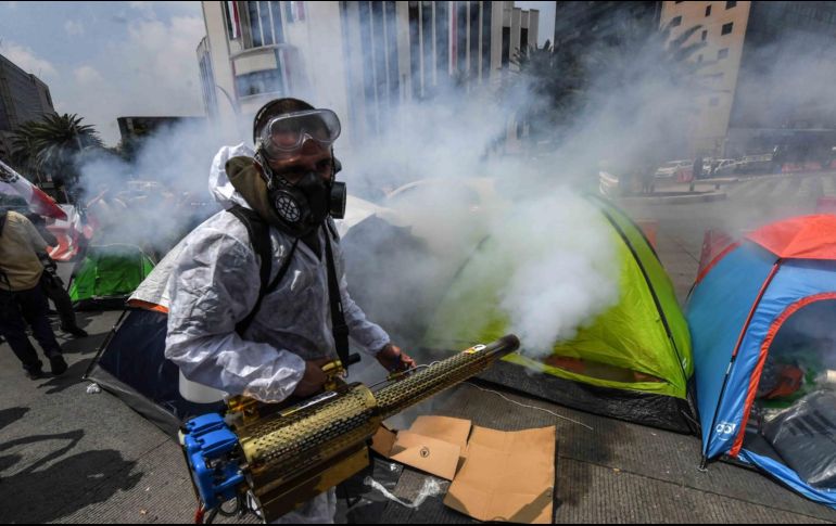 Este lunes el plantón del Frena fue sanitizado para prevenir contagios de COVID-19. SUN/A. Martínez