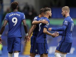 Jugadores de los Blues celebran una de las anotaciones del partido. EFE / K. Wigglesworth