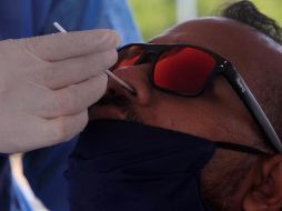 Un trabajador del sector turismo se somete a una prueba hisopada de detección del nuevo coronavirus en Cartagena, Colombia. EFE/R. Maldonado