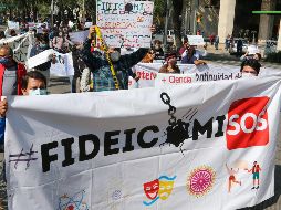 Científicos y académicos, entre otros, protestanen las inmediaciones del Senado en Ciudad de México. EFE/J. Pazos