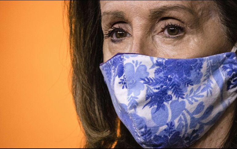 La presidenta de la Cámara de Representantes de Estados Unidos, Nancy Pelosi, durante su rueda de prensa en el Capitolio. AFP / Getty Images / S. Corum