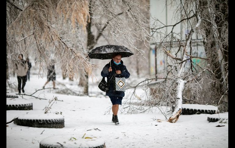 Gruesas capas de hielo cubrieron árboles, vehículos, calles y cables de electricidad, muchos de los cuales cedieron bajo el peso. AP/A. Khitrov