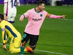Lionel Messi tras su gol en Valladolid, España. AP/C. Manso