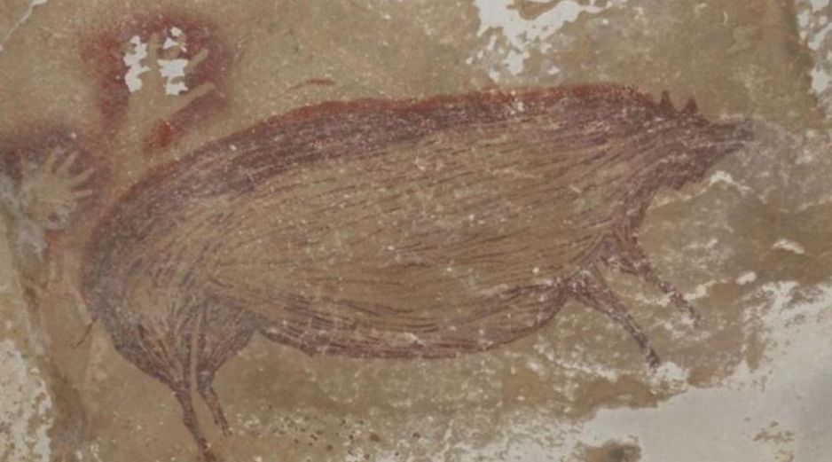 Hay dos manos pintadas sobre el cerdo.