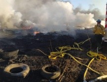 Bomberos municipales atienden un incendio en el Cerro de la Cruz, en Tlajomulco de Zúñiga. ESPECIAL/Bomberos de Tlajomulco