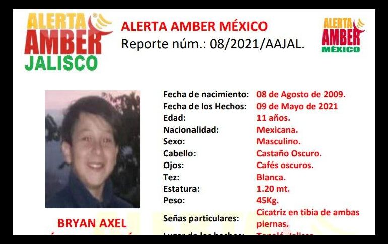 De tener datos sobre el paradero de este menor de edad, se solicita comunicarse inmediatamente al teléfono 33 3030 4949 (local). ESPECIAL