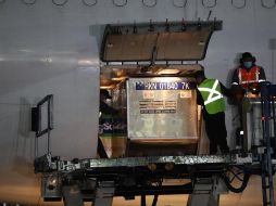Personal del aeropuerto descarga un lote de vacunas de AstraZeneca en el Aeropuerto Internacional de la Ciudad de México. EFE/ARCHIVO